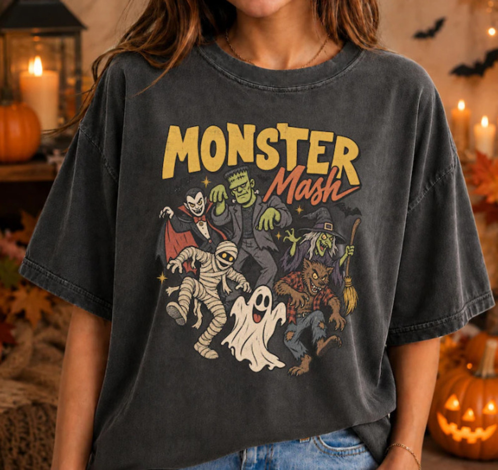 Monster Mash Retro Halloween T-Shirt, Vintage Classic Monsters Graphic Tee